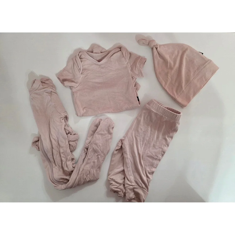 Kyte Baby Blush Pink Bundle Footie Onesie Pants Hat 0-3M